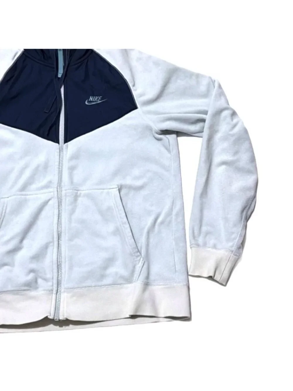 Nike Hoodie Mens S Powder Blue Navy Full Zip Fleece Y2K Athleisure Logo Techwear